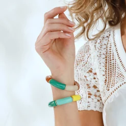 Accessoires En Juwelen<Blancheporte Rekbare armband met buisvormige parels - set van 2 groen / ecru