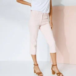 Broek<Blancheporte Rekbare 3/4-broek in rekbaar katoen met 'platte buik'-effect poederroze