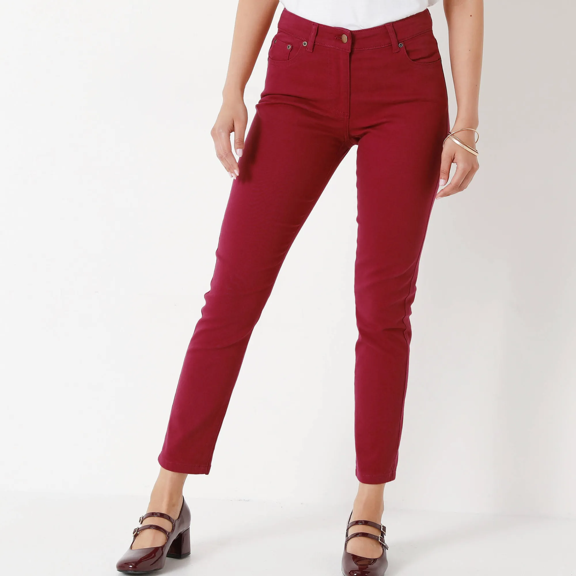 Broek<Colors&Co Rekbare 7/8-broek met nauwsluitend model donkerrood