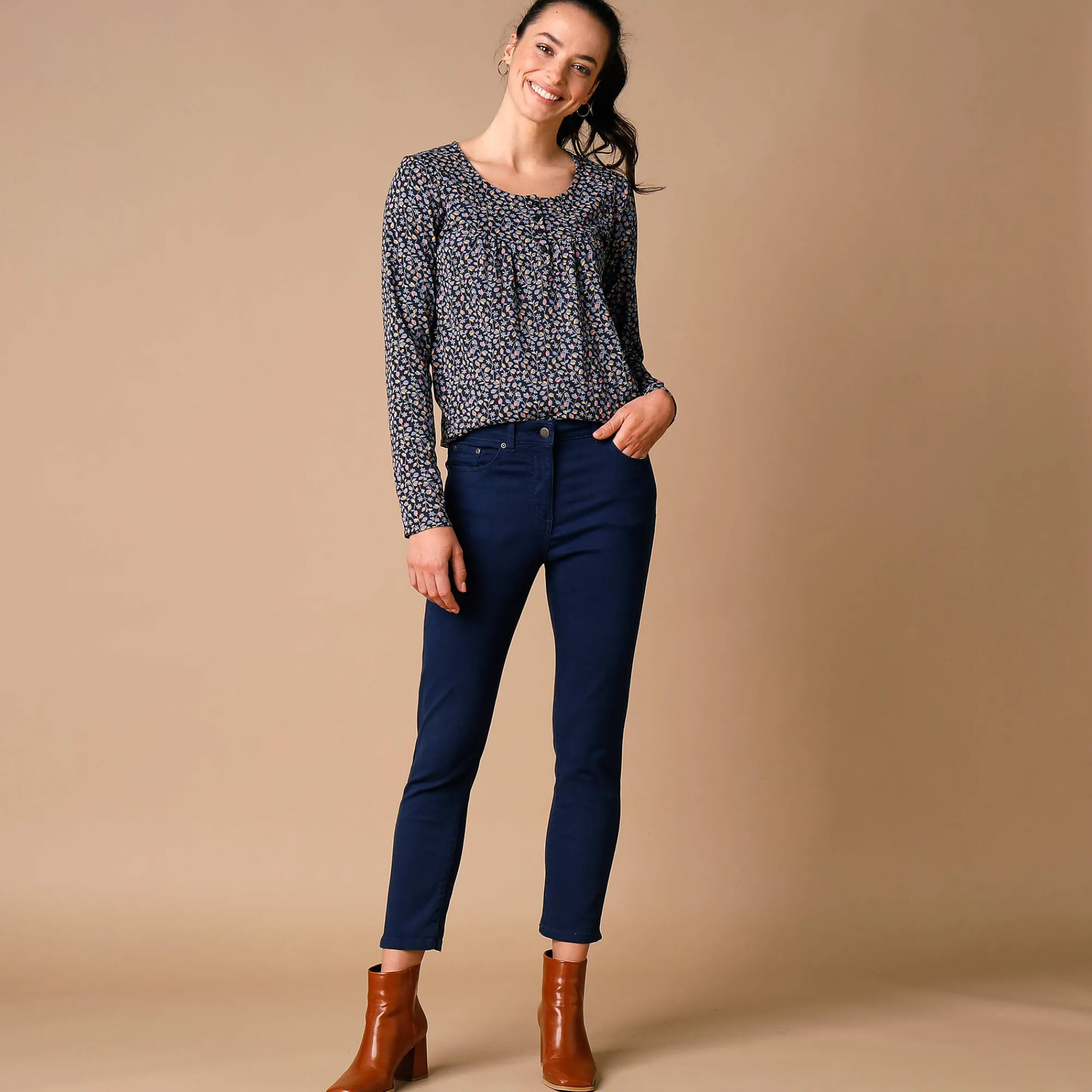 Broek<Colors&Co Rekbare 7/8-broek met nauwsluitend model marine