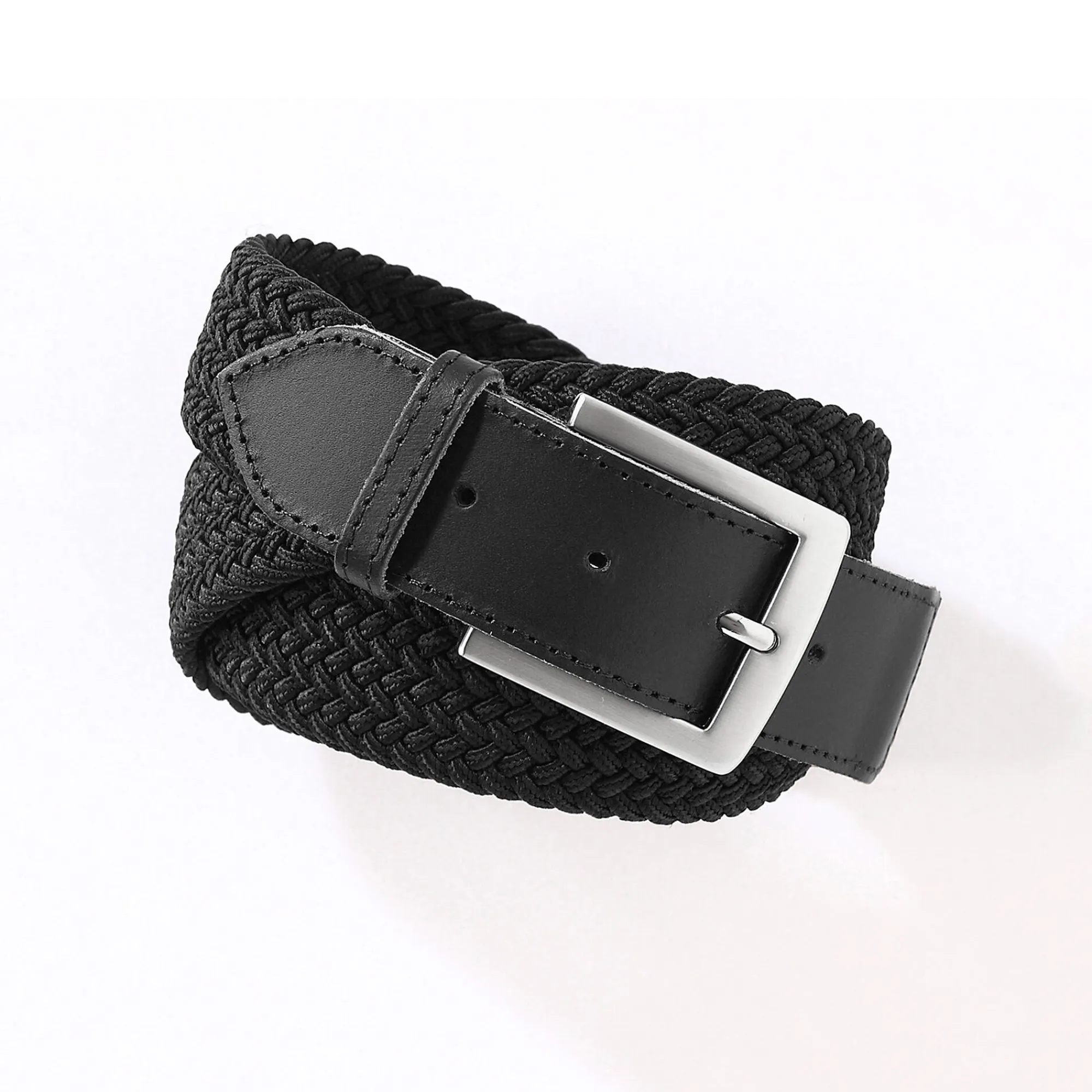 Feestoutfits Heren|Accessoires<Blancheporte Rekbare gevlochten riem met leren details zwart