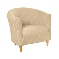 Zitbankhoes<Blancheporte Rekbare hoes met 'slingers' jacquardmotief voor kuipzetel beige