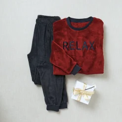 Pyjama En Kamerjas<Blancheporte Relax pyjama in harig tricot, pluchetouch bordeaux / marine
