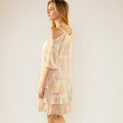 Jurk<Blancheporte reprisJurk in bedrukte voile ecru / beige