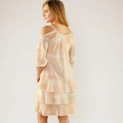 Jurk<Blancheporte reprisJurk in bedrukte voile ecru / beige