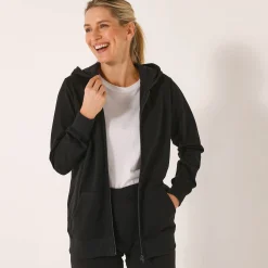 Trui En Vest<Blancheporte Ritsjasje met kap, geruwd molton zwart