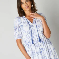 Jurk<Blancheporte Robe longue volantée imprimée wit / blauw