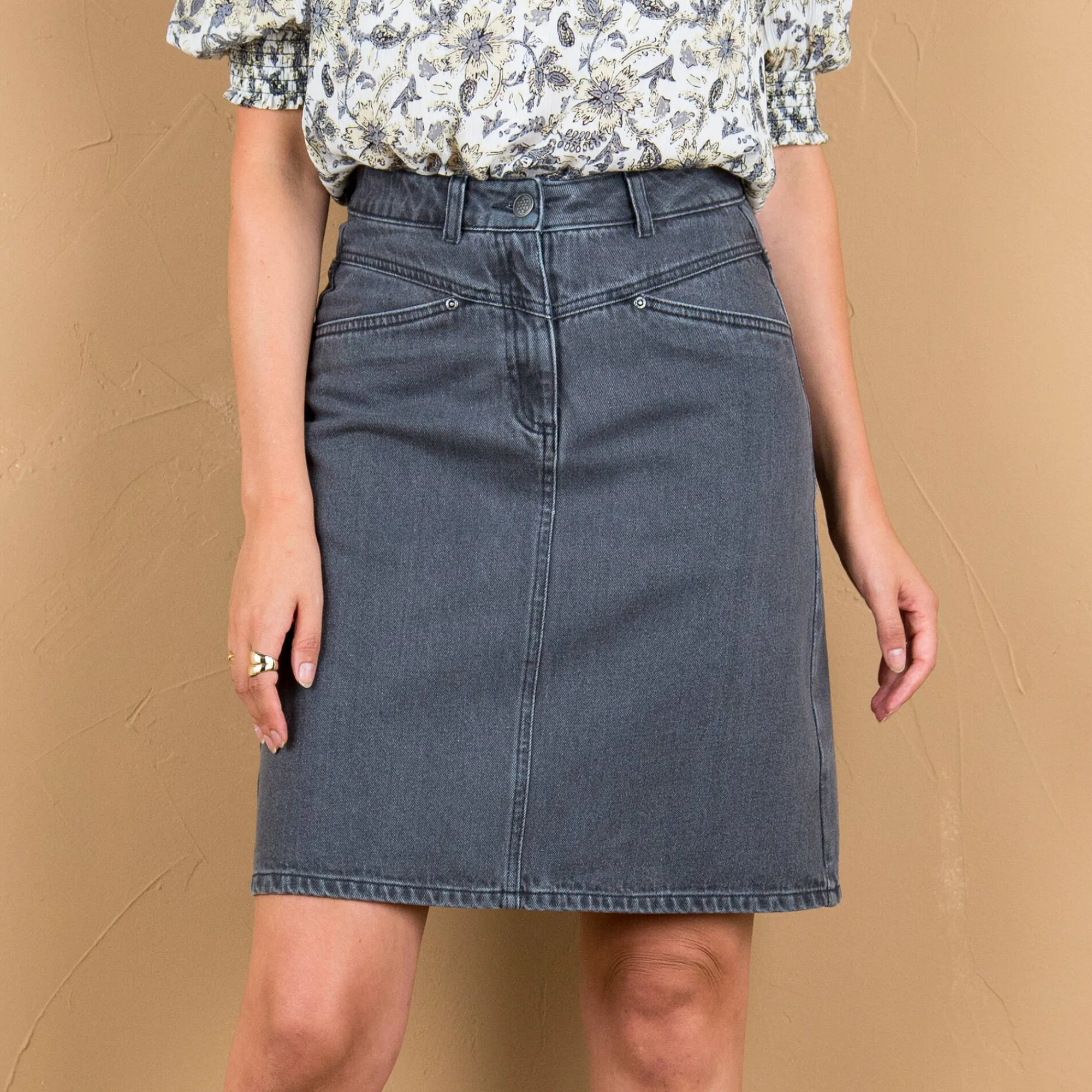 Rok<Blancheporte Rok in jeans grijs