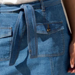 Rok<Blancheporte Rok in lichte jeans, met bindceintuur stone