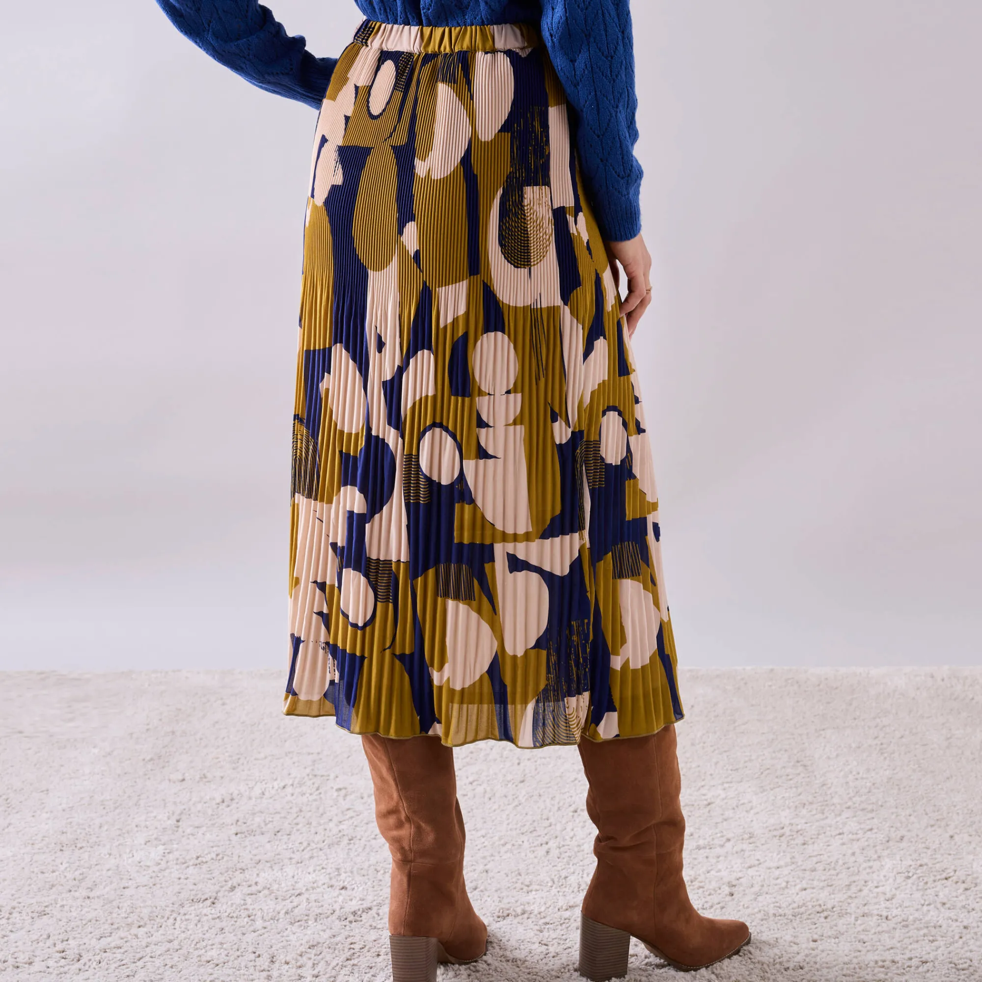 Rok<Blancheporte Rok in plissévoile, grafische print, kleine lengte bronskleur / blauw