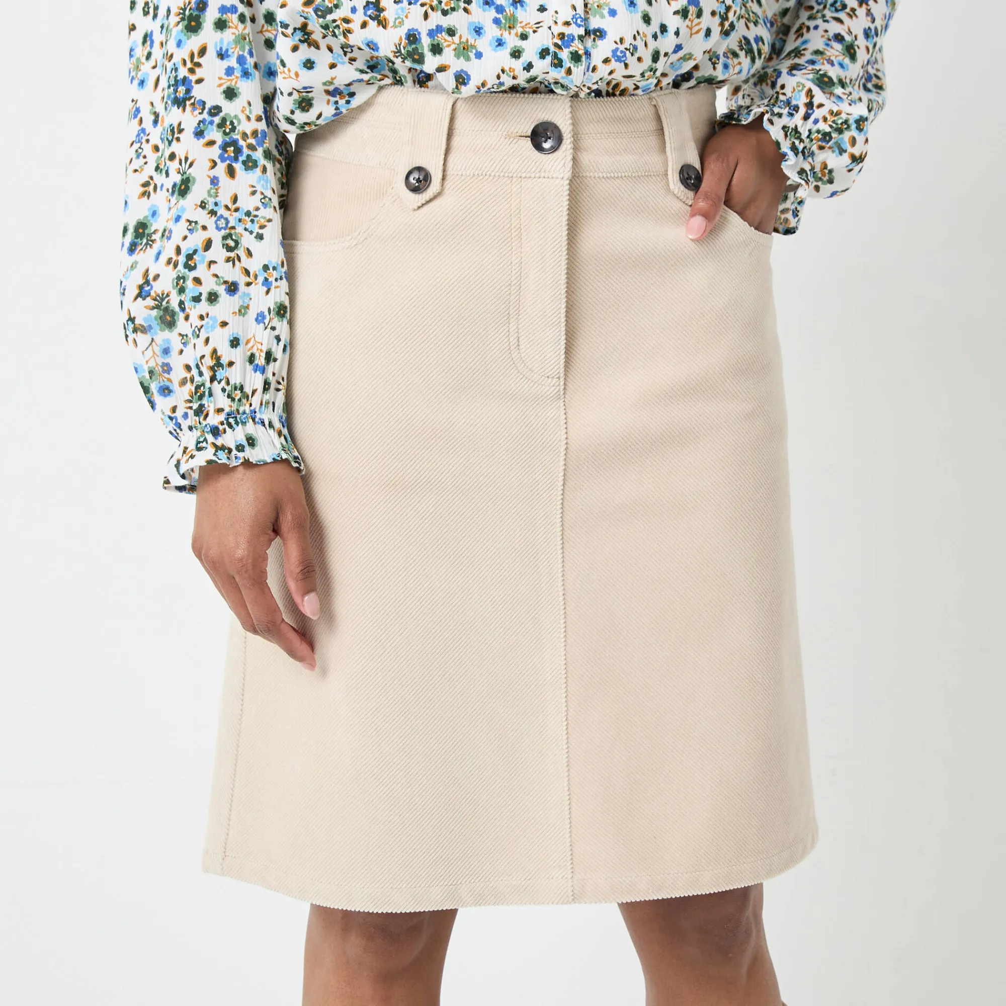 Rok<Blancheporte Rok in ribvelours met A-lijn grijsbeige