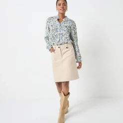 Rok<Blancheporte Rok in ribvelours met A-lijn grijsbeige