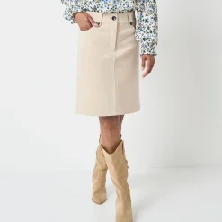Rok<Blancheporte Rok in ribvelours met A-lijn grijsbeige