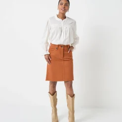 Rok<Blancheporte Rok in ribvelours met A-lijn karamel
