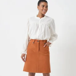 Rok<Blancheporte Rok in ribvelours met A-lijn karamel