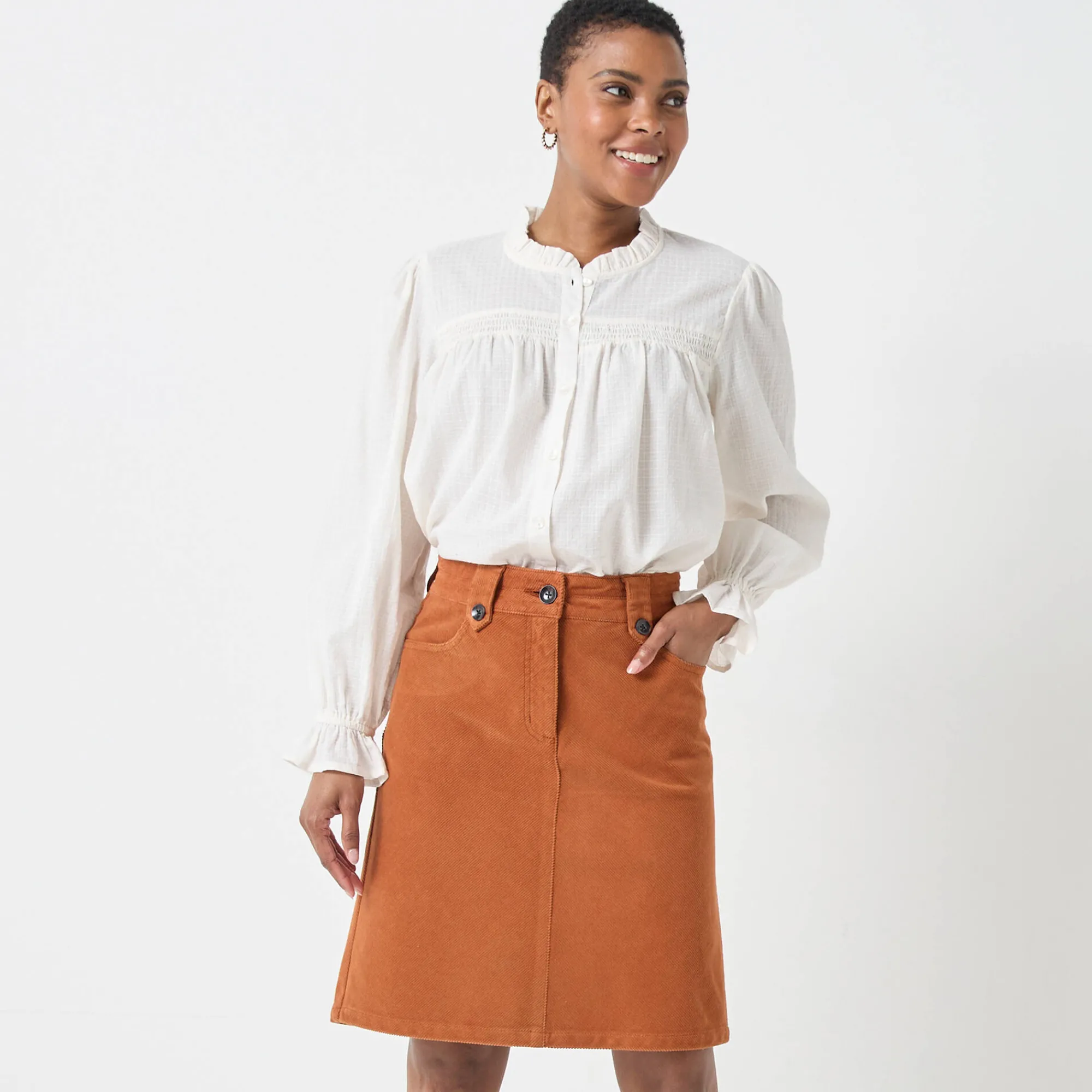 Rok<Blancheporte Rok in ribvelours met A-lijn karamel