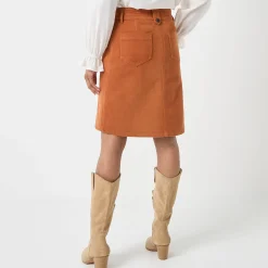 Rok<Blancheporte Rok in ribvelours met A-lijn karamel