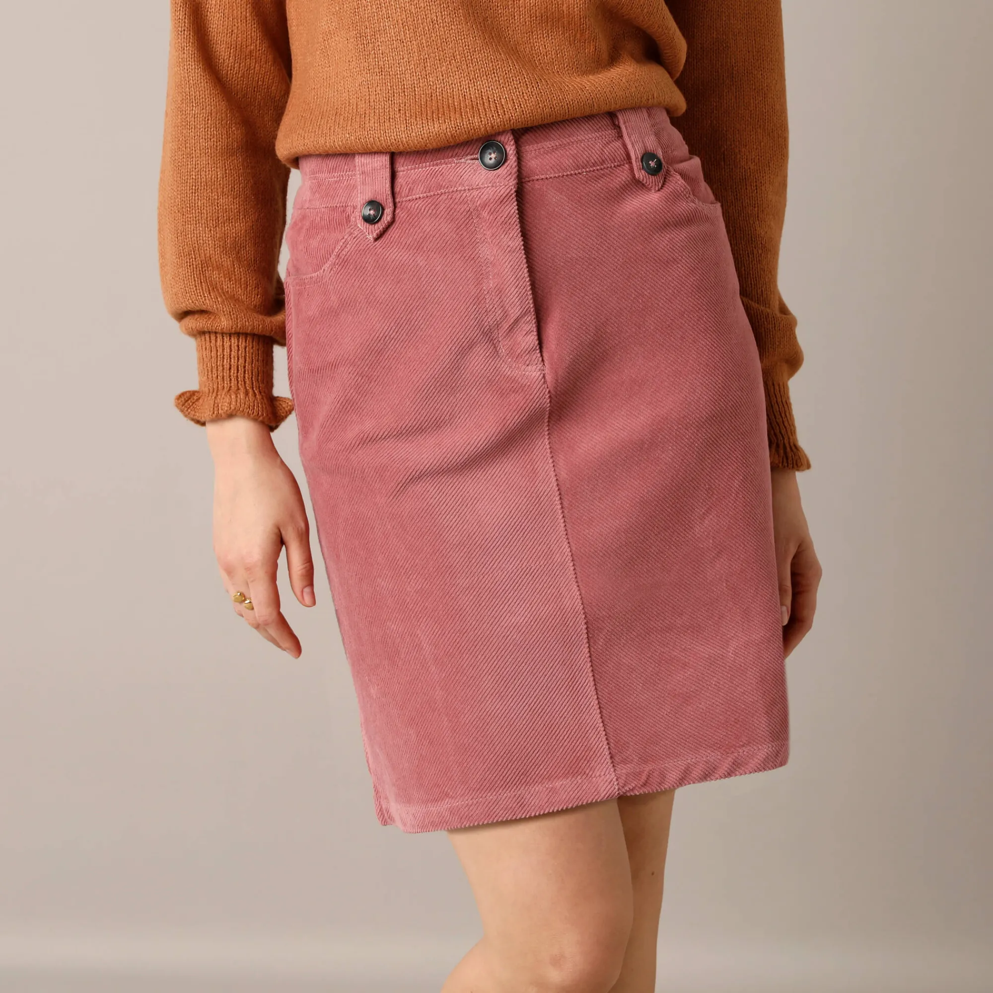 Rok<Blancheporte Rok in ribvelours met A-lijn grijsroze