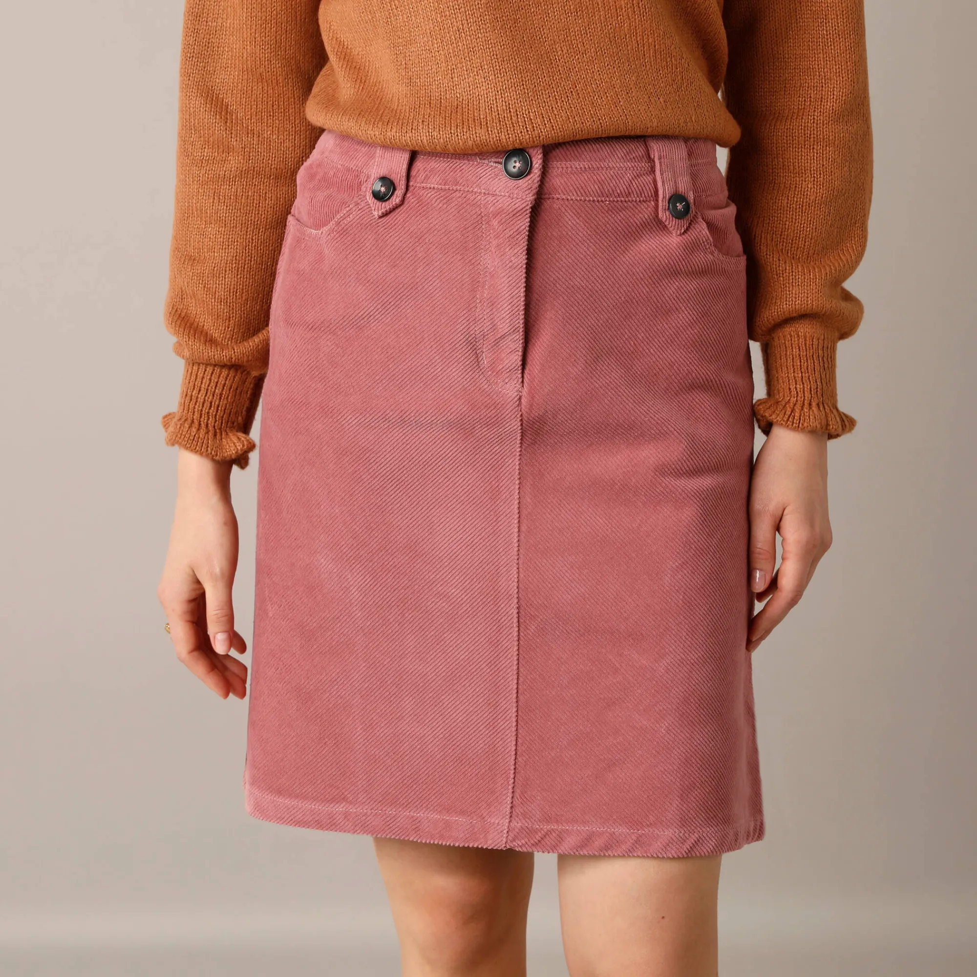 Rok<Blancheporte Rok in ribvelours met A-lijn grijsroze