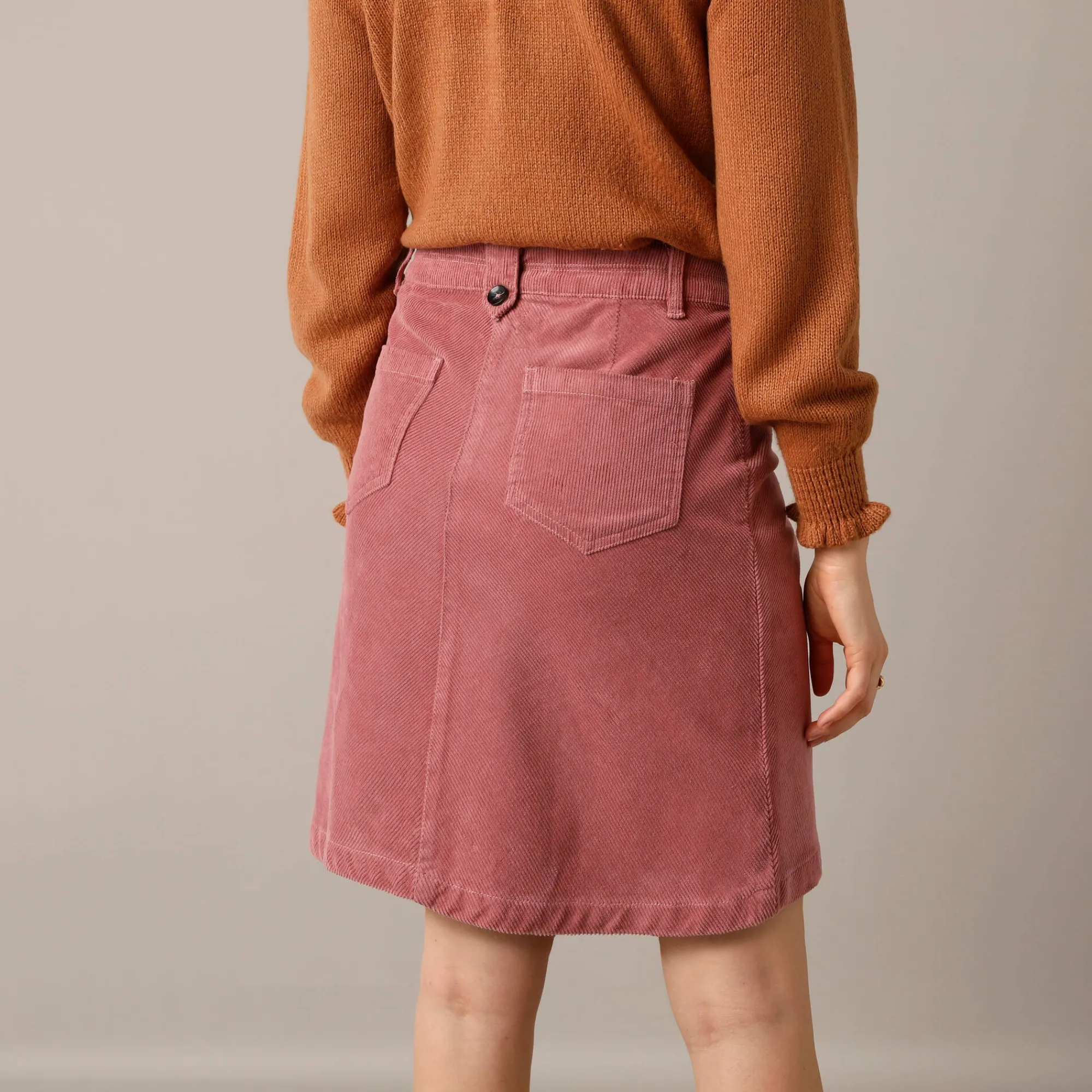 Rok<Blancheporte Rok in ribvelours met A-lijn grijsroze