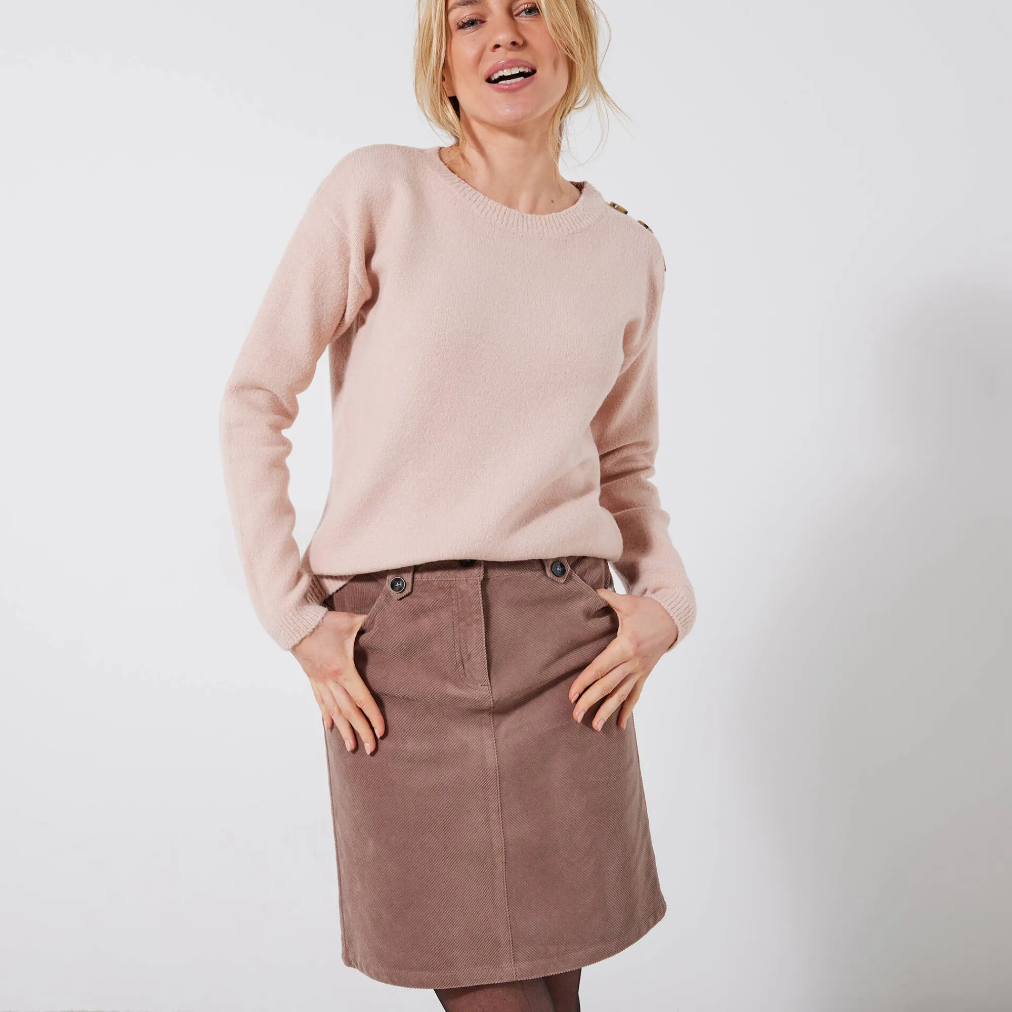 Rok<Blancheporte Rok in ribvelours met A-lijn taupe