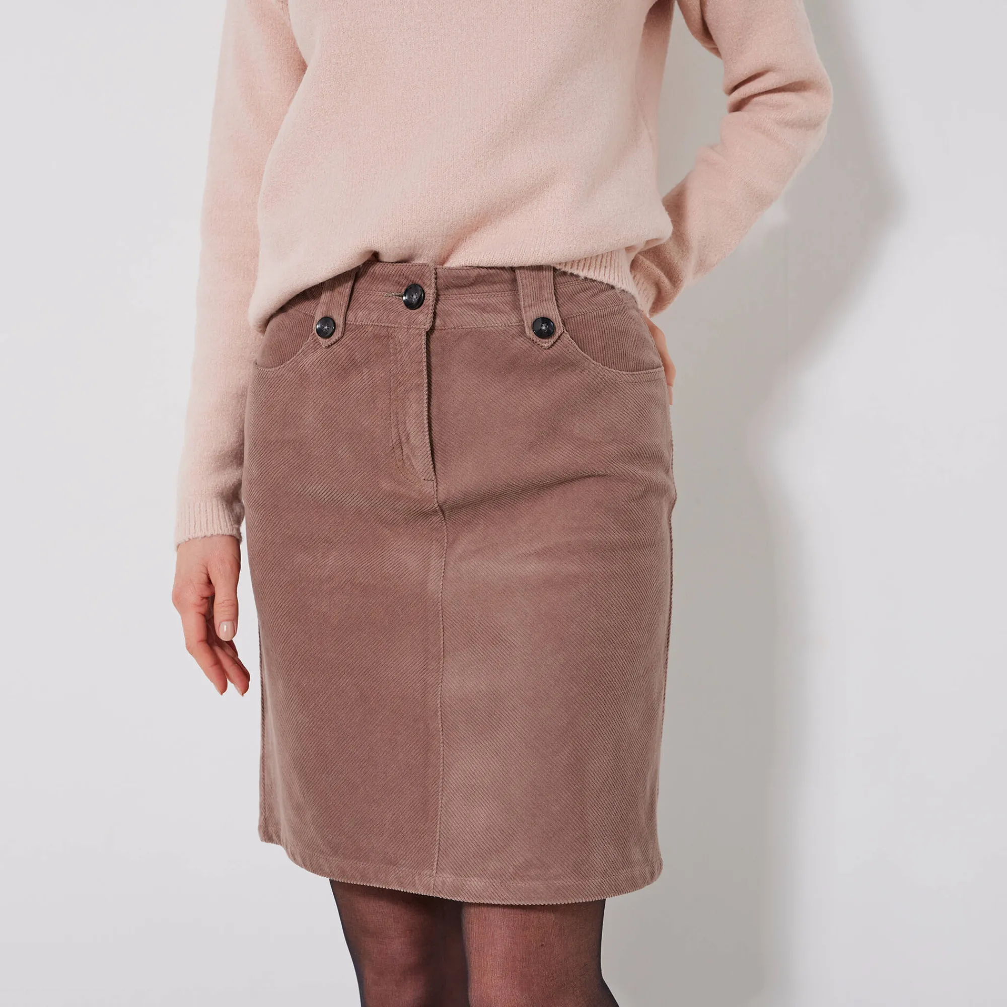 Rok<Blancheporte Rok in ribvelours met A-lijn taupe