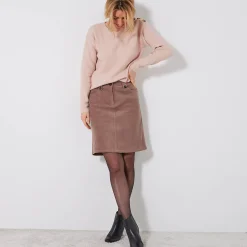 Rok<Blancheporte Rok in ribvelours met A-lijn taupe