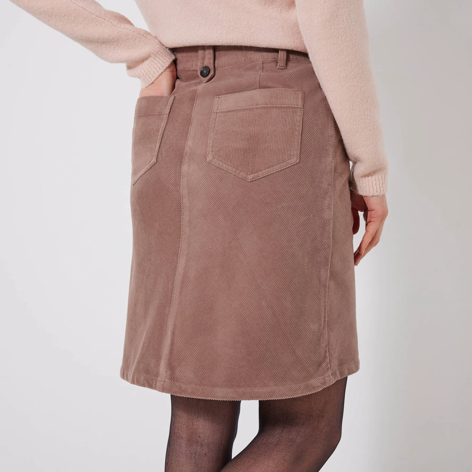 Rok<Blancheporte Rok in ribvelours met A-lijn taupe