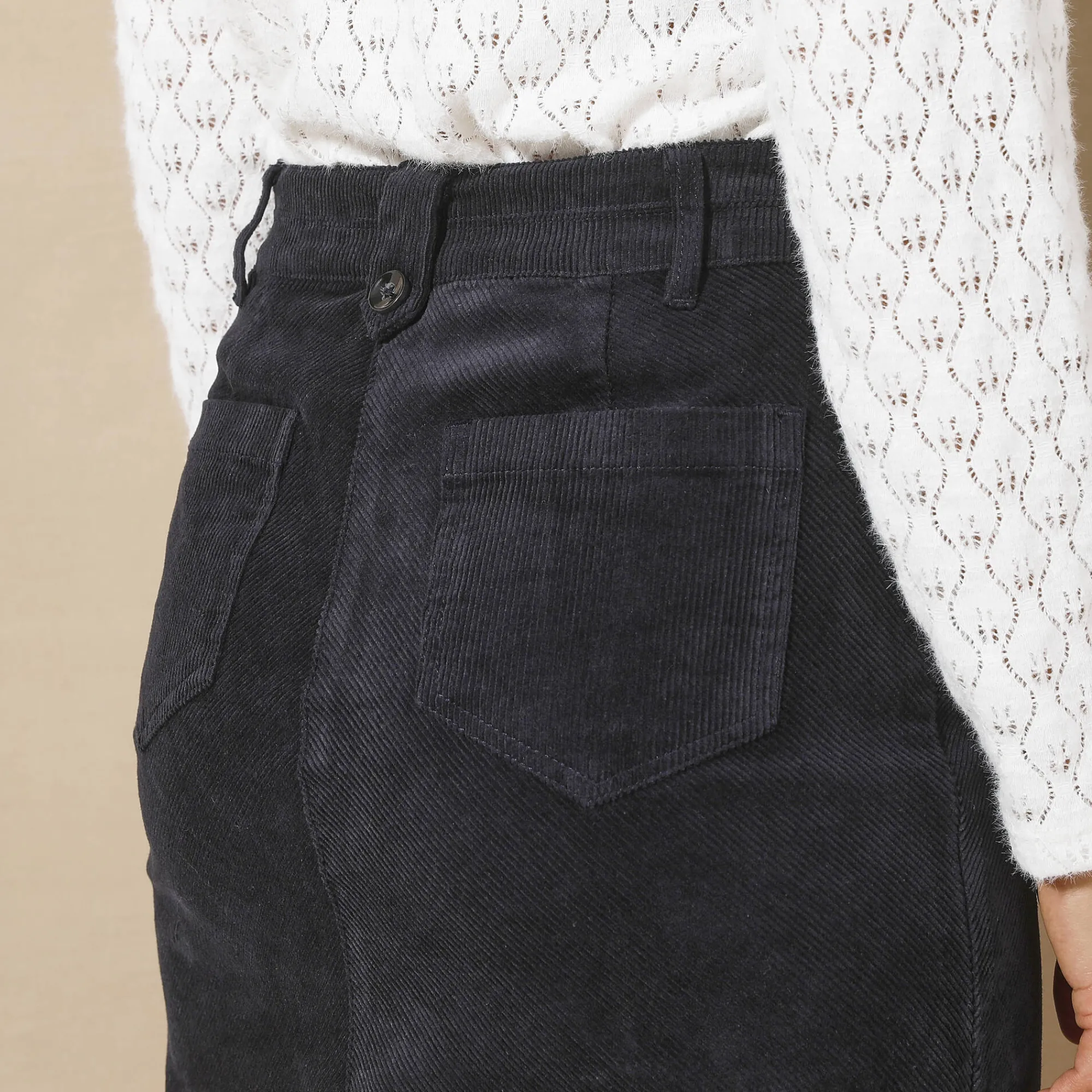 Feestoutfits Dames|Rok<Blancheporte Rok in ribvelours met A-lijn marine