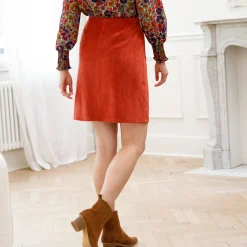 Rok<Blancheporte Rok in velours met A-lijn paprika
