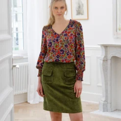 Rok<Blancheporte Rok in velours met A-lijn olijfgroen