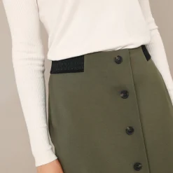 Rok<Blancheporte Rok met fantasieknopen, milano-breisel kaki