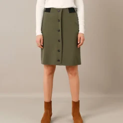 Rok<Blancheporte Rok met fantasieknopen, milano-breisel kaki