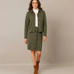 Rok<Blancheporte Rok met fantasieknopen, milano-breisel kaki