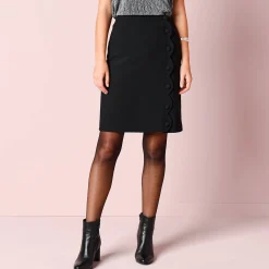 Feestoutfits Dames|Rok<Blancheporte Rok met knoopsluiting en festonrand zwart