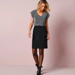 Feestoutfits Dames|Rok<Blancheporte Rok met knoopsluiting en festonrand zwart