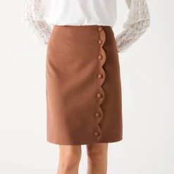 Feestoutfits Dames|Rok<Blancheporte Rok met knoopsluiting en festonrand karamel