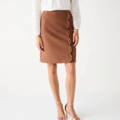 Feestoutfits Dames|Rok<Blancheporte Rok met knoopsluiting en festonrand karamel