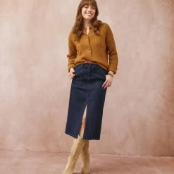Rok<Blancheporte Rok met split en midilengte, soepel denim raw