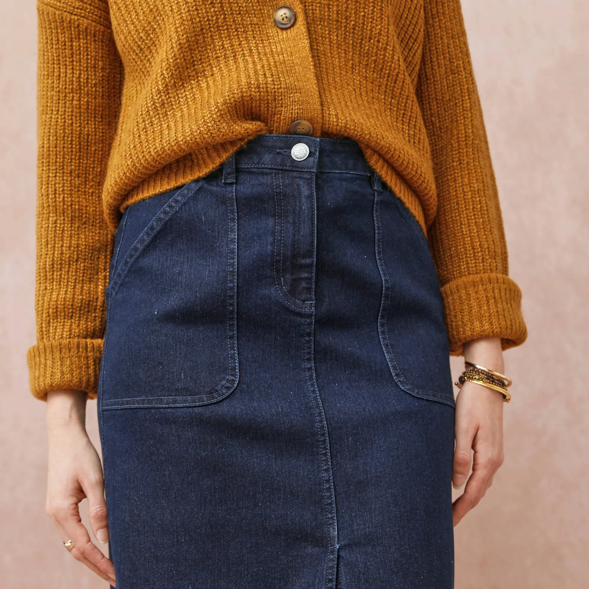 Rok<Blancheporte Rok met split en midilengte, soepel denim raw
