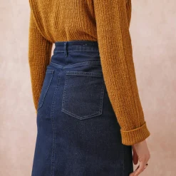 Rok<Blancheporte Rok met split en midilengte, soepel denim raw