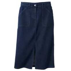 Rok<Blancheporte Rok met split en midilengte, soepel denim raw