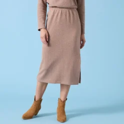 Rok<Blancheporte Rok Special Petite, geribbelde tricot chiné hazelnootbruin