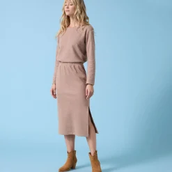 Rok<Blancheporte Rok Special Petite, geribbelde tricot chiné hazelnootbruin