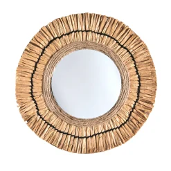 Decoratieartikel<Blancheporte Rond muurspiegel met raffiaeffect naturel
