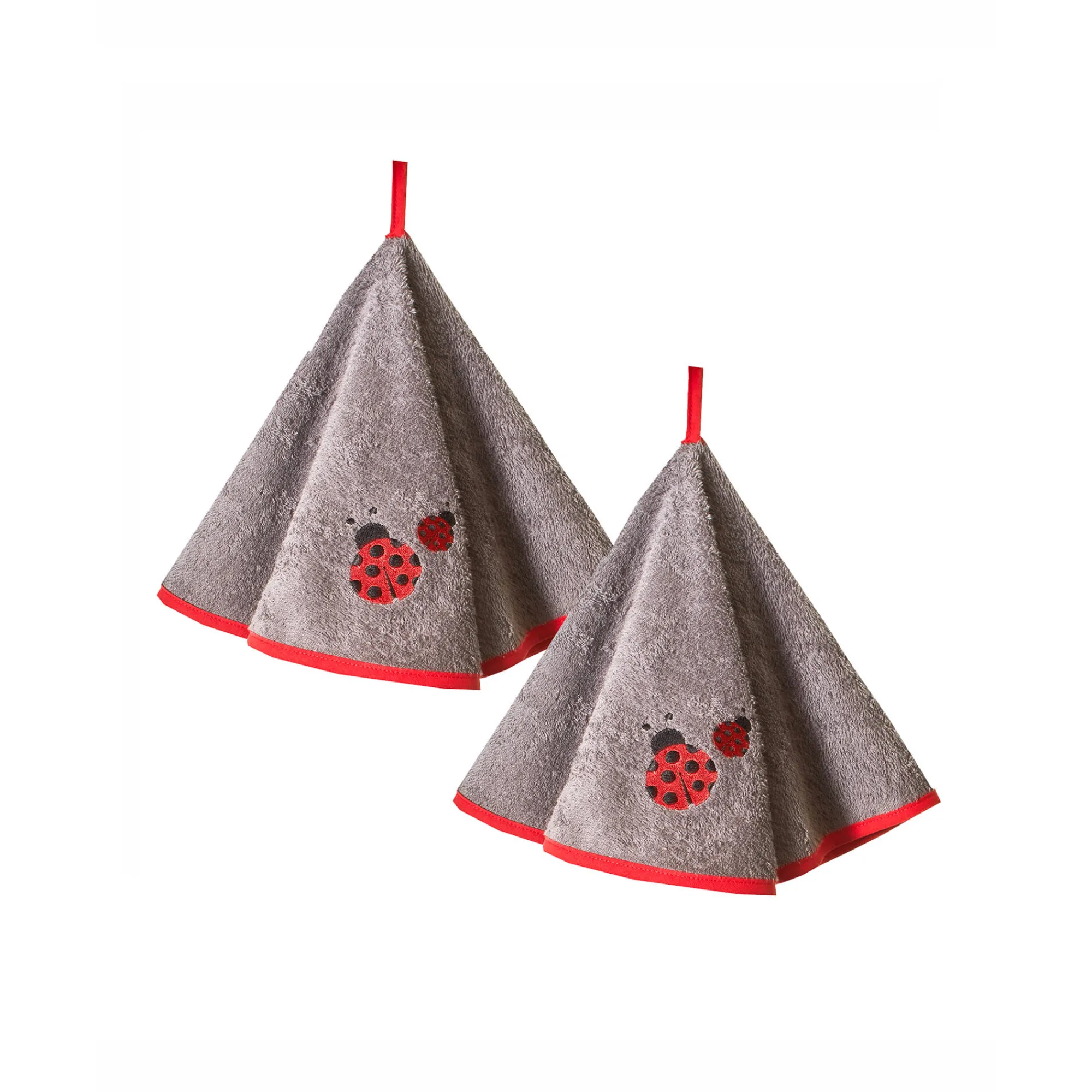 Droogdoek En Handdoek<Blancheporte Ronde droogdoeken in badstof, geborduurd lieveheersbeestje - set van 2 grijs