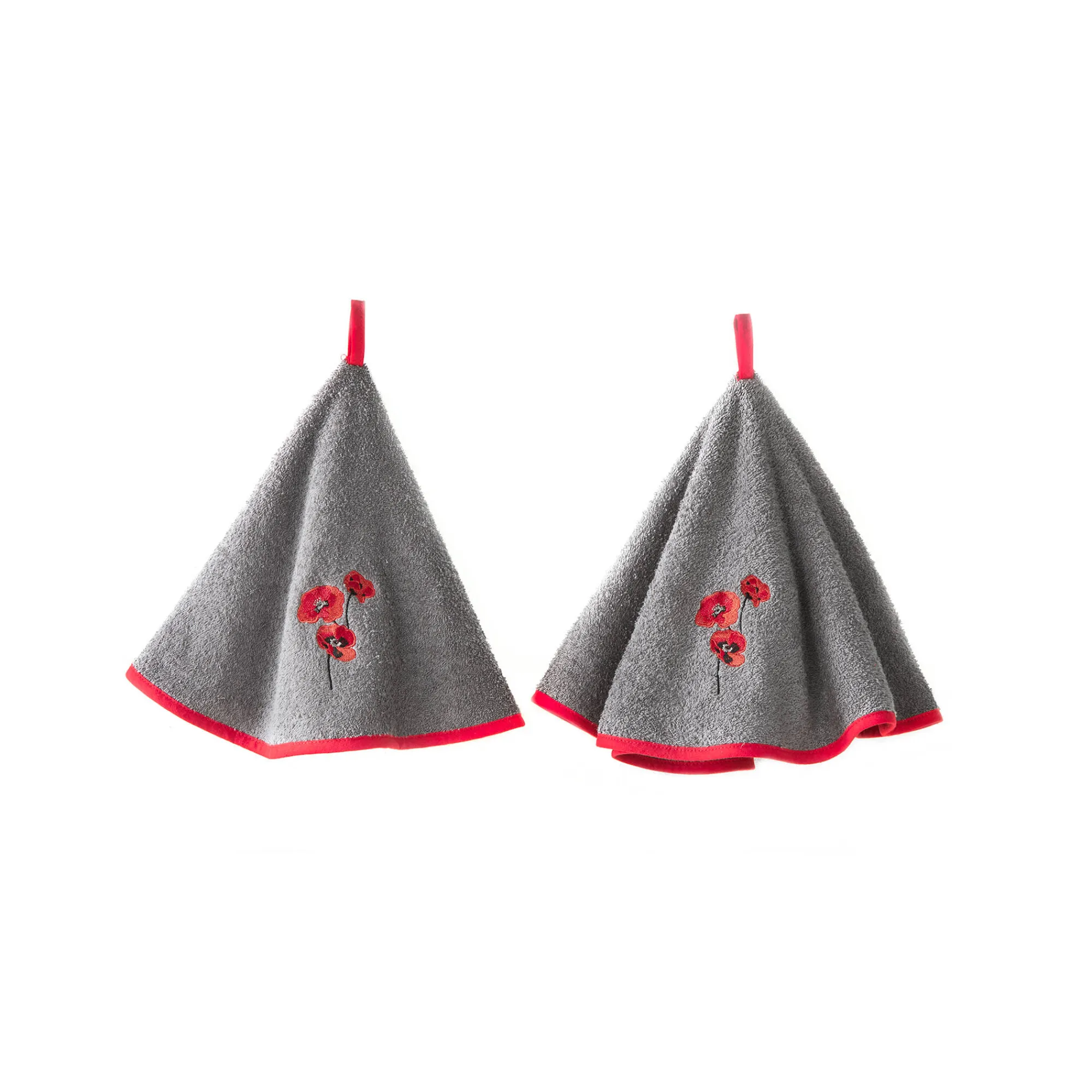 Droogdoek En Handdoek<Blancheporte Ronde droogdoeken in badstof met klaprozenborduursel - set van 2 grijs