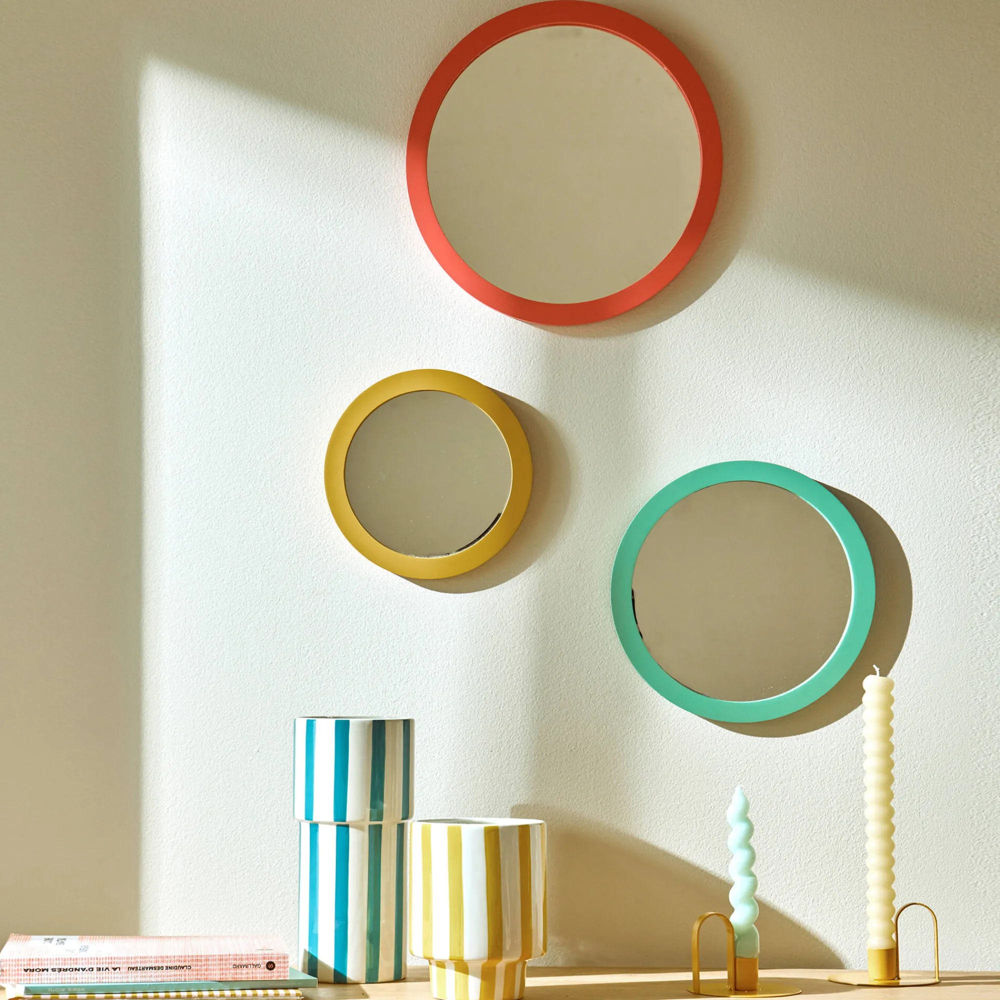 Decoratieartikel|Kinderdecoratie<Blancheporte Ronde, gekleurde spiegel - set van 3 geel/koraal/groen