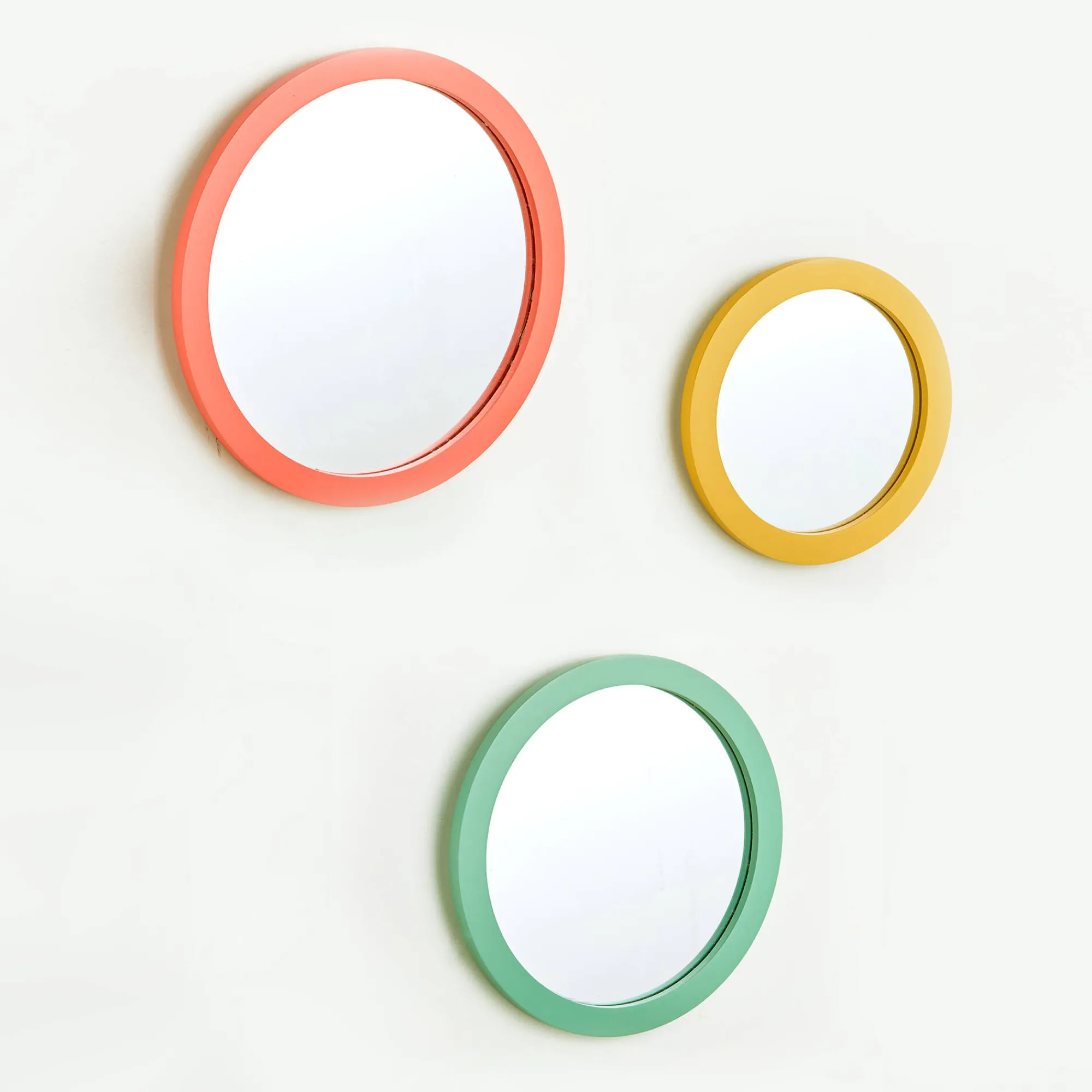 Decoratieartikel|Kinderdecoratie<Blancheporte Ronde, gekleurde spiegel - set van 3 geel/koraal/groen
