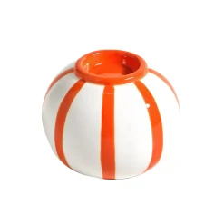 Decoratieartikel<Blancheporte Ronde kaarshouder met oranje strepen wit/oranje